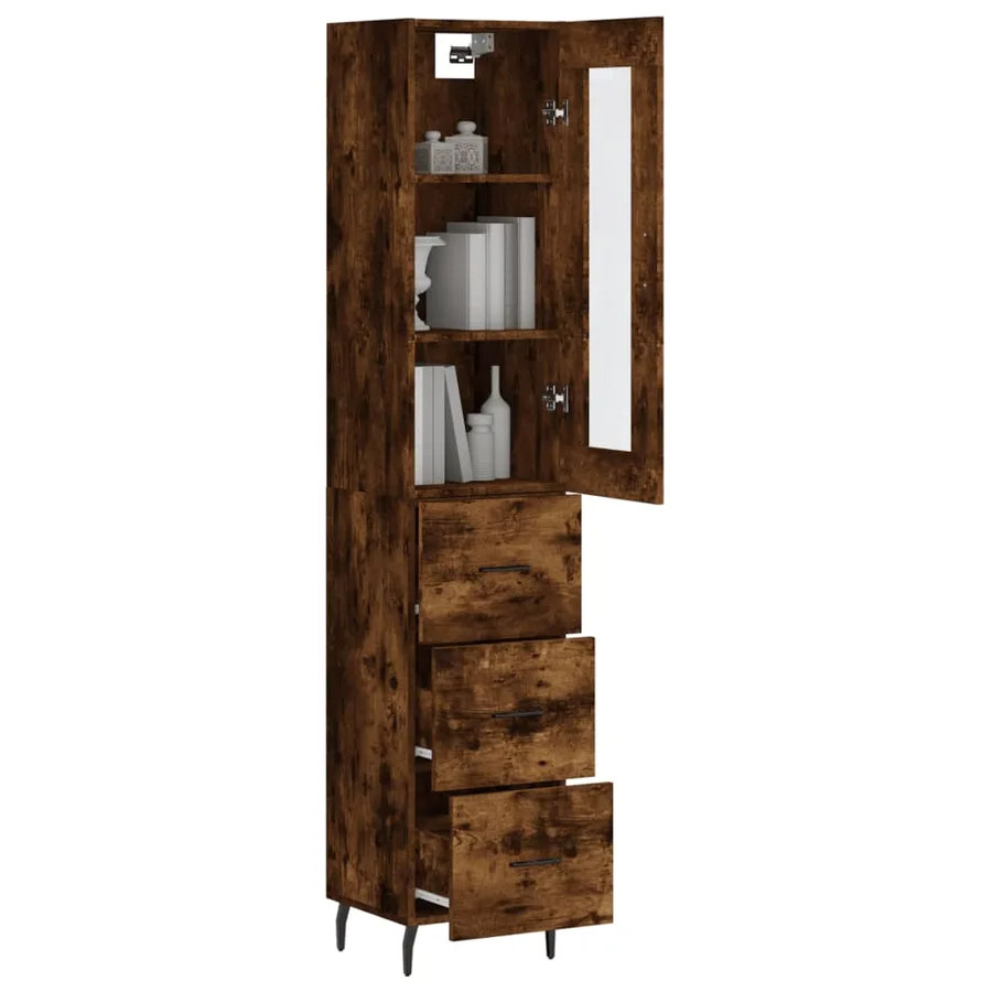 Buffet haut Chêne fumé 34,5x34x180 cm Bois d'ingénierie - 3