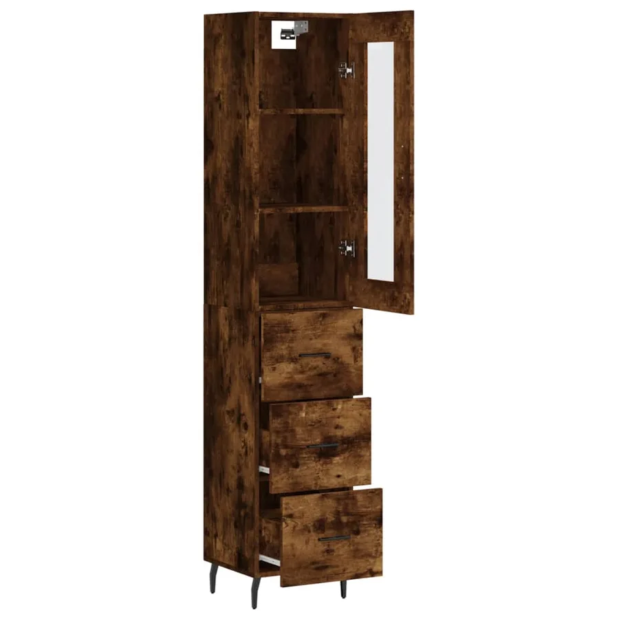 Buffet haut Chêne fumé 34,5x34x180 cm Bois d'ingénierie - 4