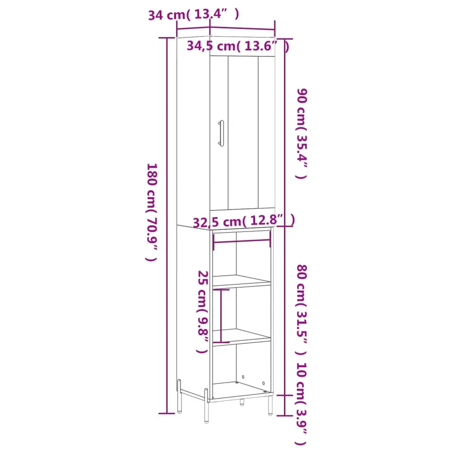 Buffet haut Chêne sonoma 34,5x34x180 cm Bois d'ingénierie - 13