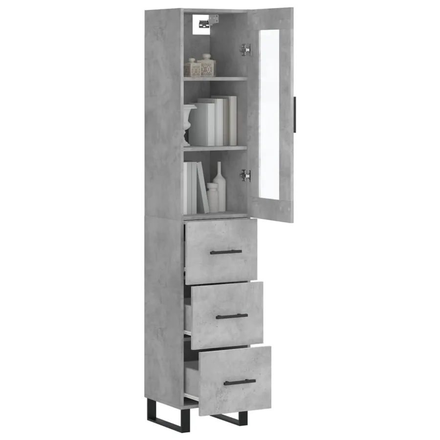 Buffet haut Gris béton 34,5x34x180 cm Bois d'ingénierie - 3