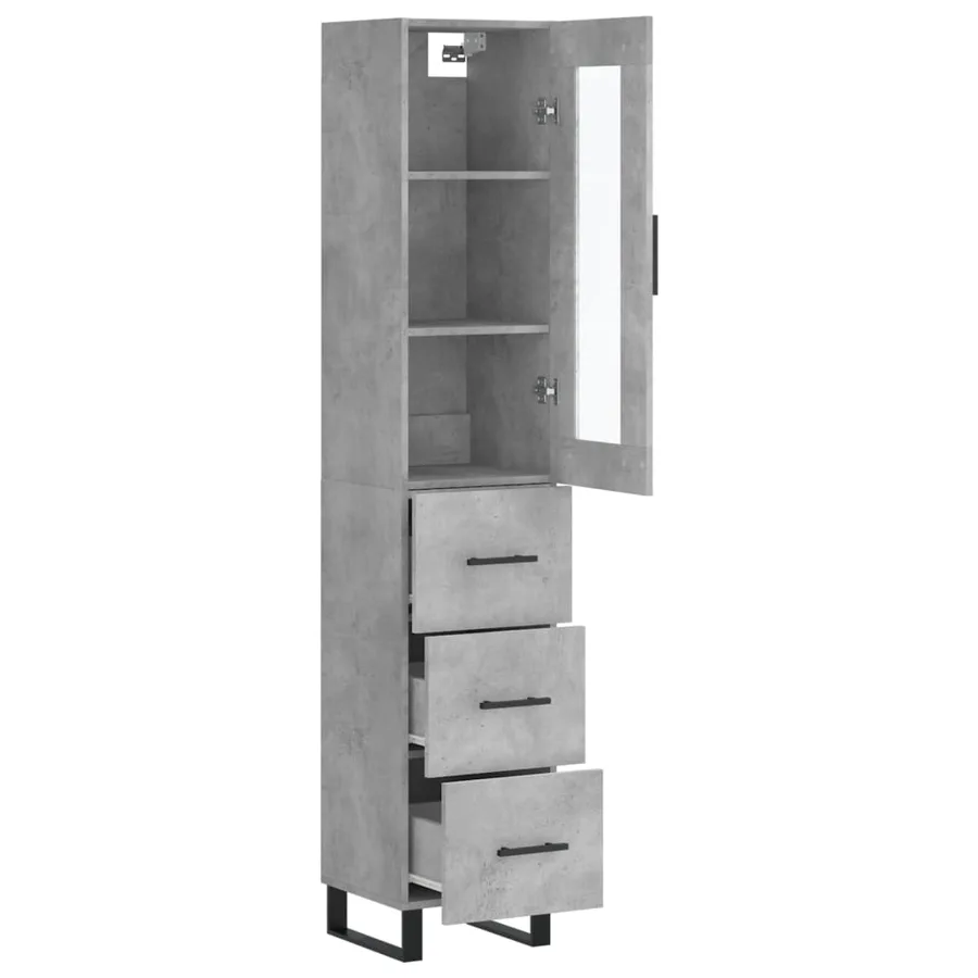 Buffet haut Gris béton 34,5x34x180 cm Bois d'ingénierie - 4