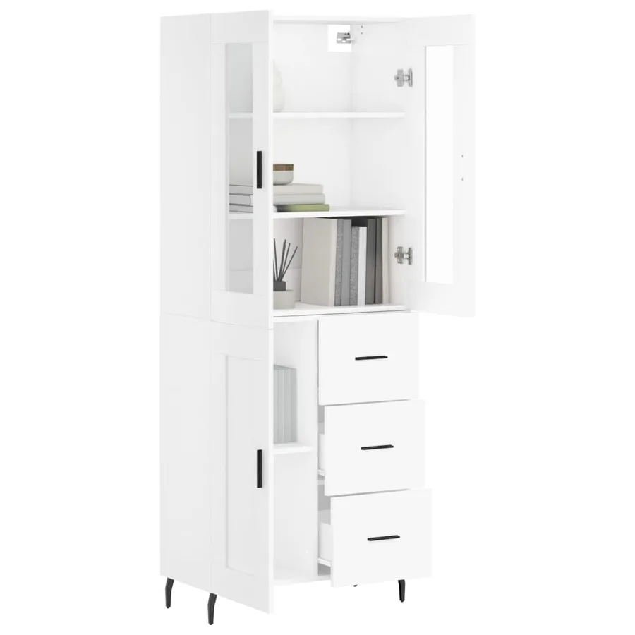 Buffet haut Blanc 69,5x34x180 cm Bois d'ingénierie - 3