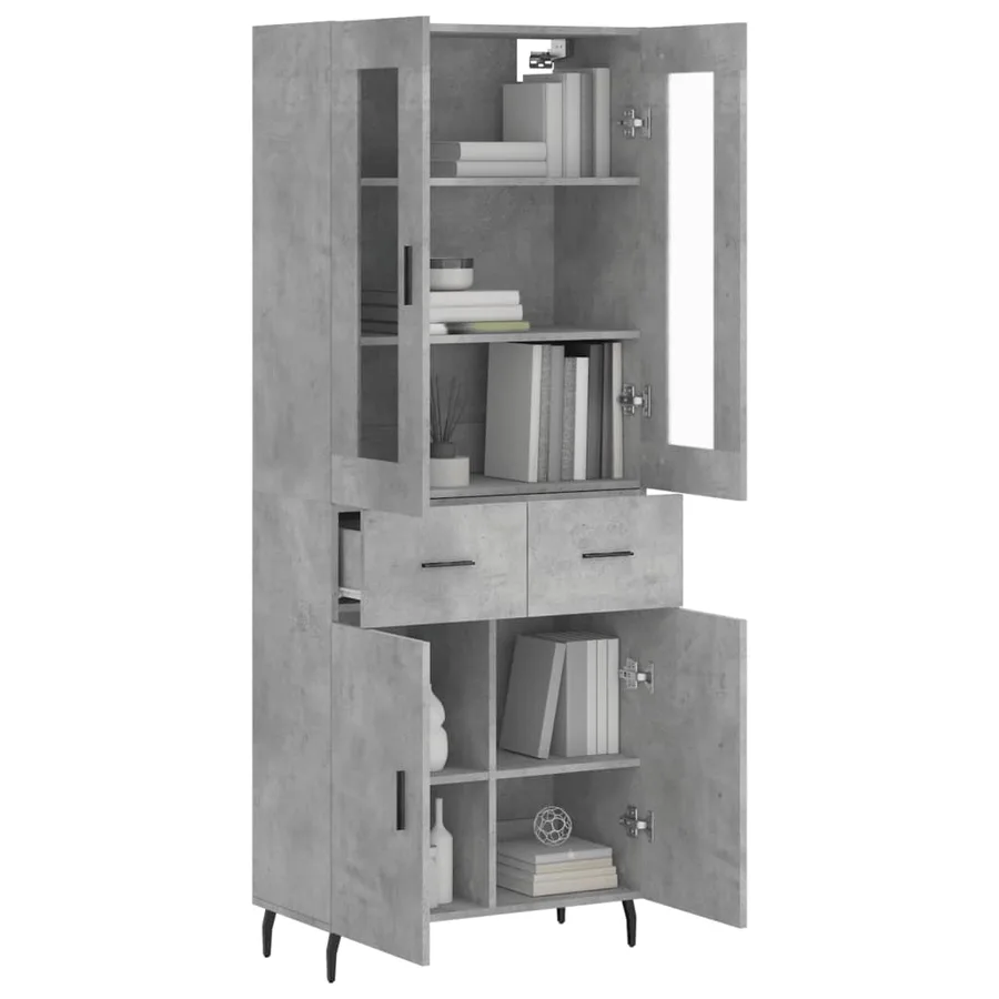 Buffet haut Gris béton 69,5x34x180 cm Bois d'ingénierie - 3