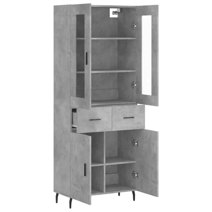Buffet haut Gris béton 69,5x34x180 cm Bois d'ingénierie - 4