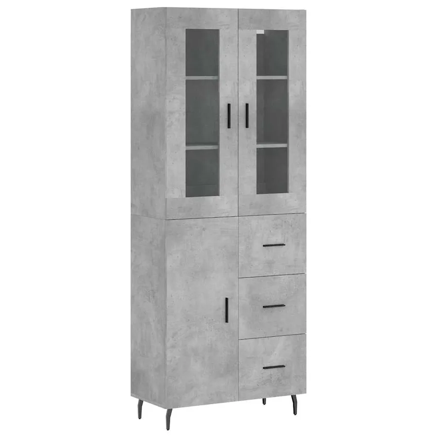 Buffet haut Gris béton 69,5x34x180 cm Bois d'ingénierie - 2
