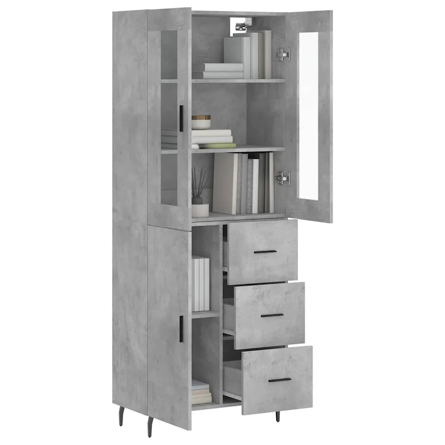 Buffet haut Gris béton 69,5x34x180 cm Bois d'ingénierie - 3