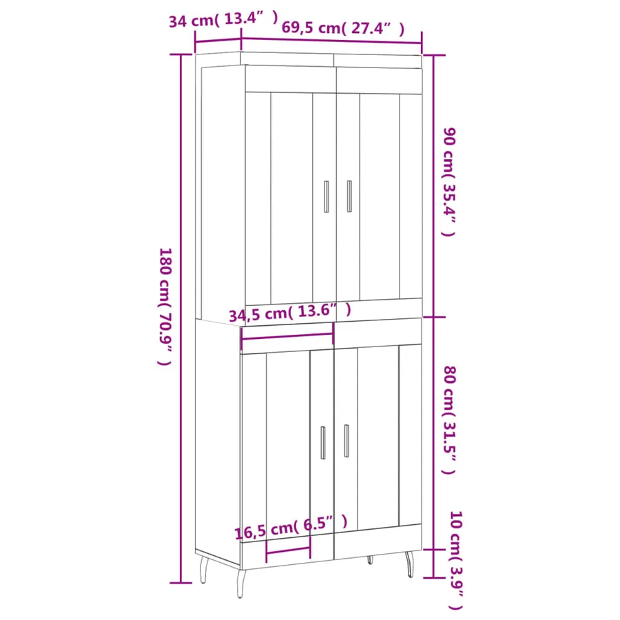 Buffet haut Chêne sonoma 69,5x34x180 cm Bois d'ingénierie - 13