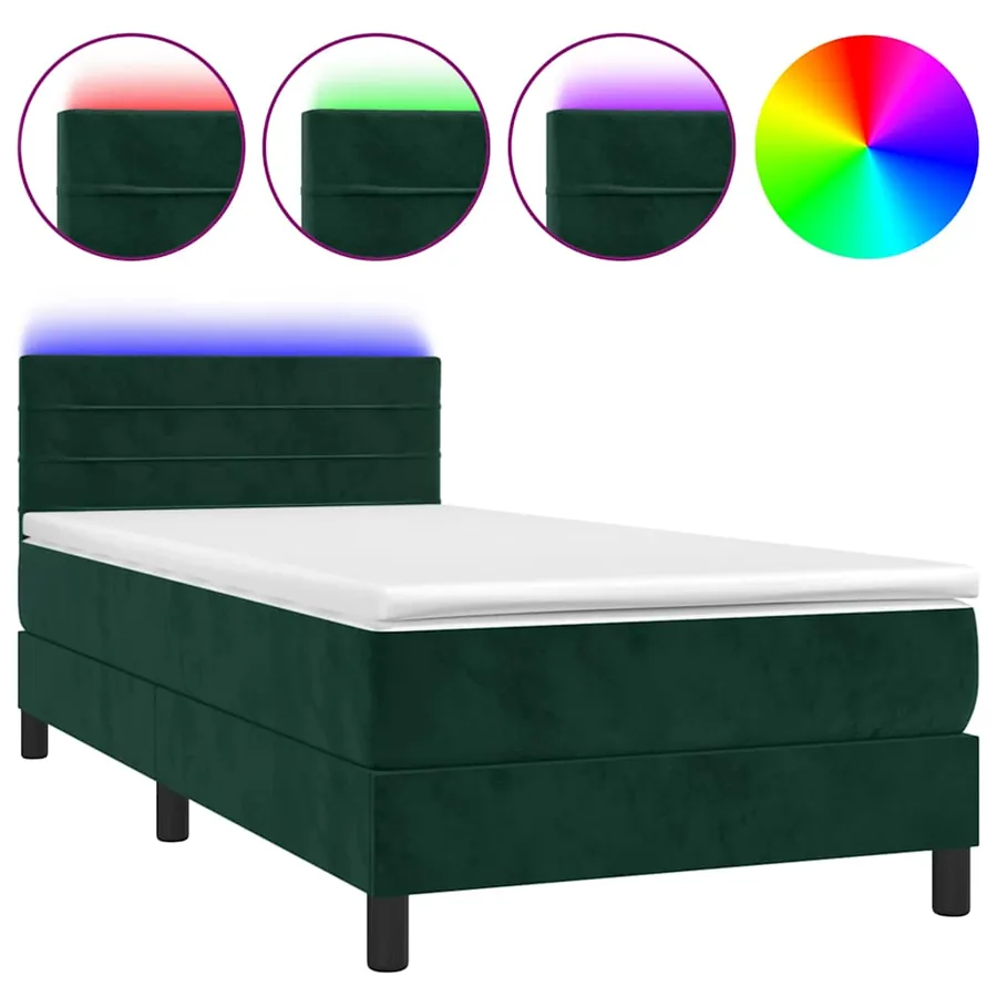 Sommier à lattes de lit et matelas et LED Vert foncé 80x200 cm - 2