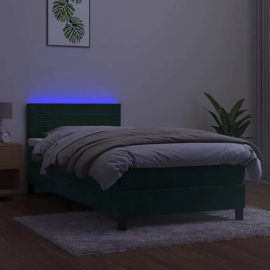 Sommier à lattes de lit et matelas et LED Vert foncé 80x200 cm - 4