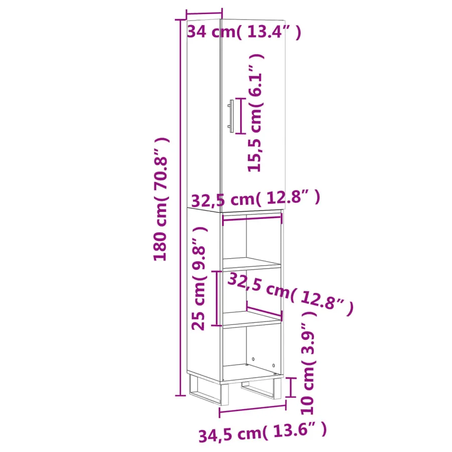 Buffet haut Blanc 34,5x34x180 cm Bois d'ingénierie - 13