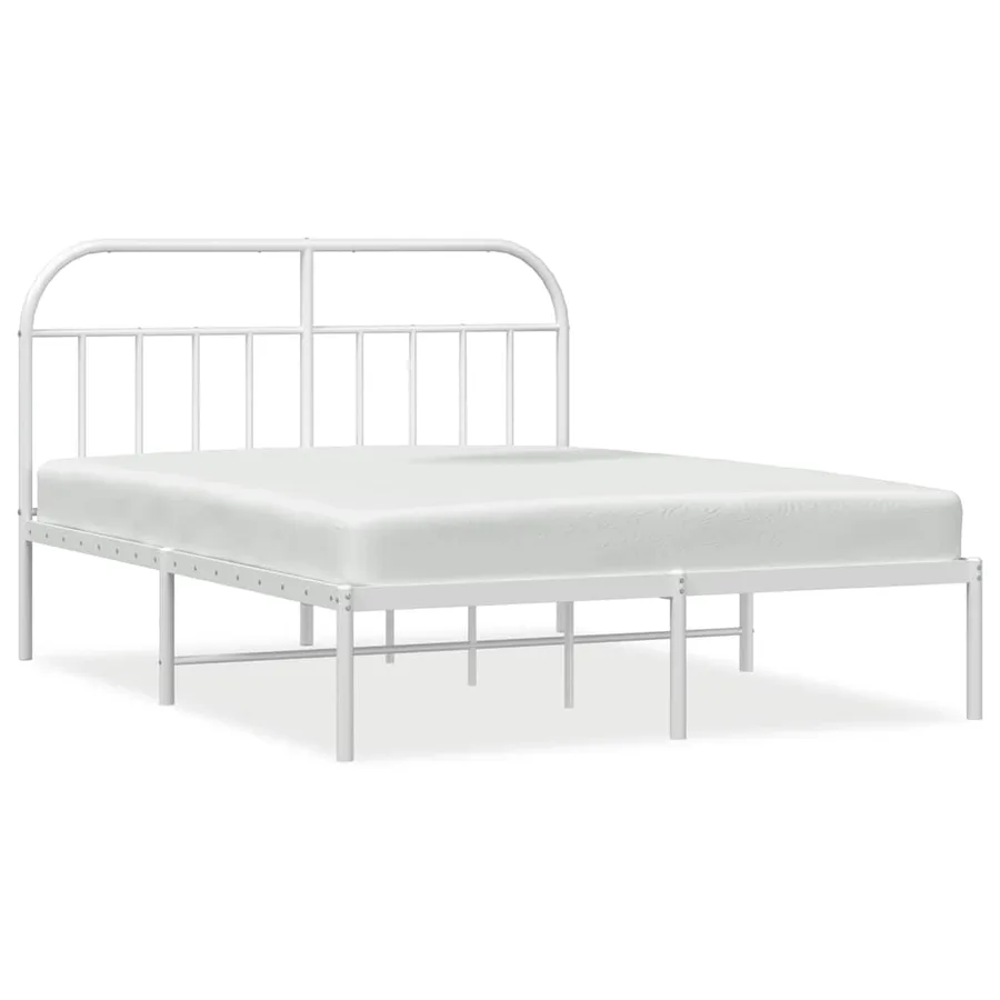 Cadre de lit métal sans matelas et tête de lit blanc 183x213 cm - 2