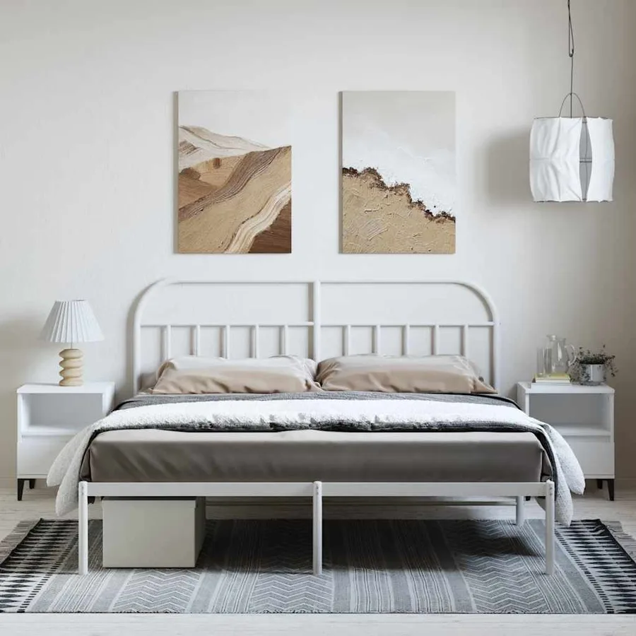 Cadre de lit métal sans matelas et tête de lit blanc 183x213 cm - 4