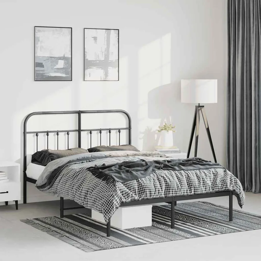 Cadre de lit métal sans matelas avec tête de lit noir 150x200cm