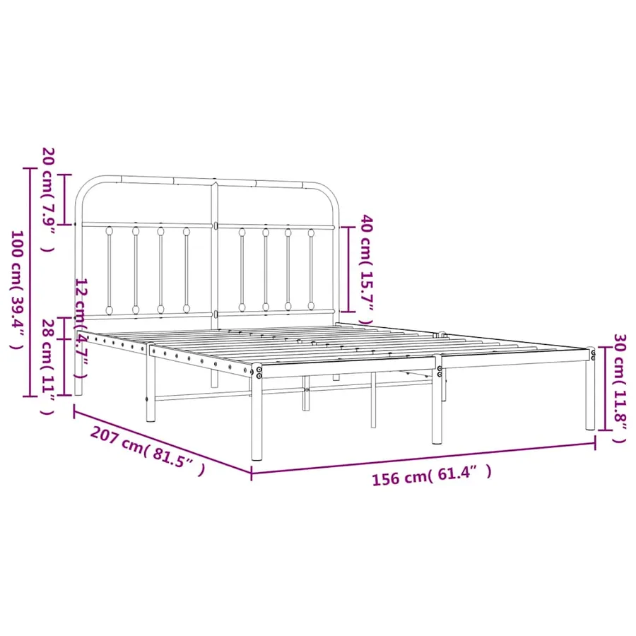 Cadre de lit métal sans matelas avec tête de lit noir 150x200cm - 10