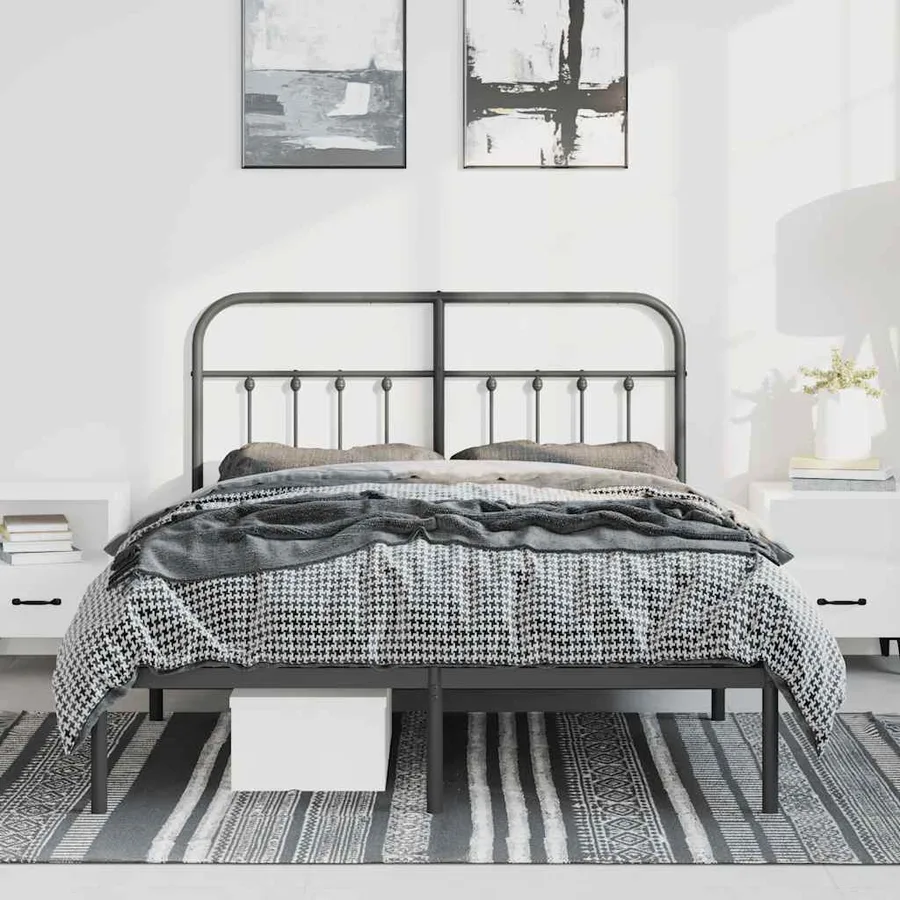 Cadre de lit métal sans matelas avec tête de lit noir 150x200cm - 3