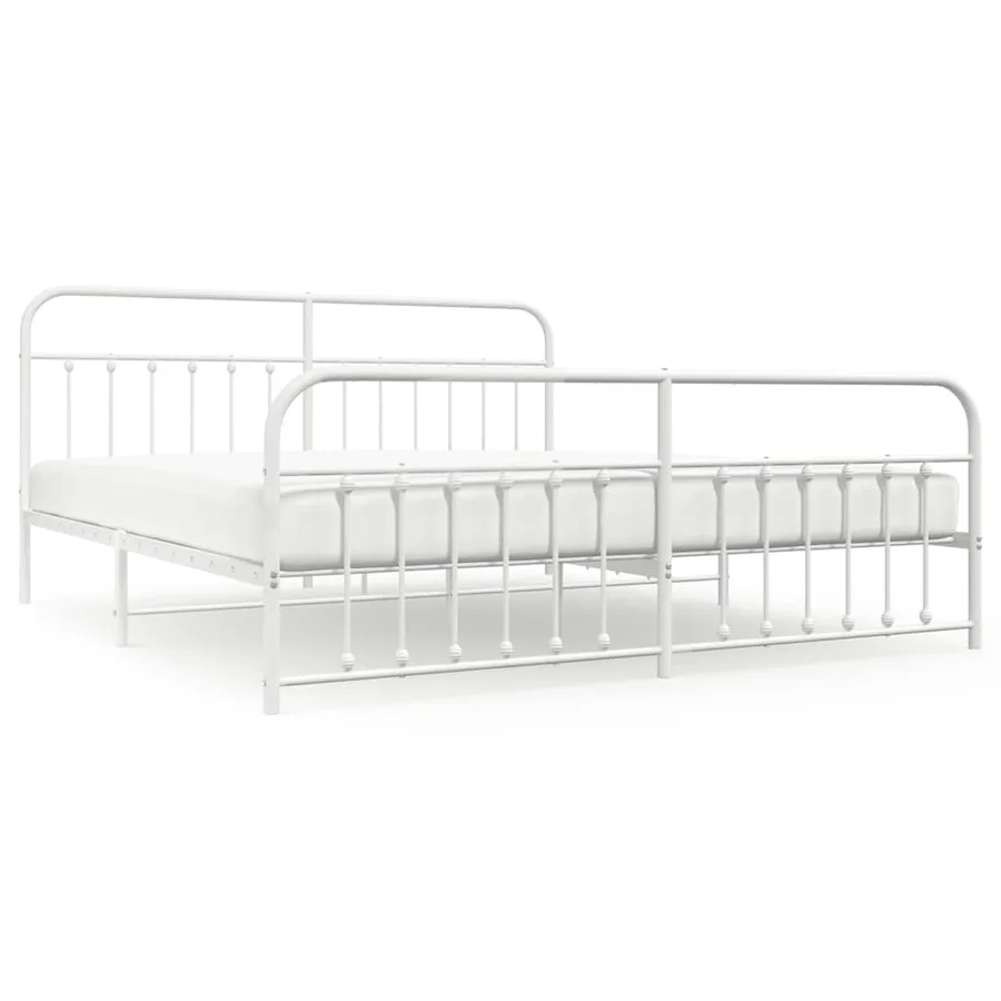 Cadre de lit métal sans matelas et pied de lit blanc 200x200 cm - 2