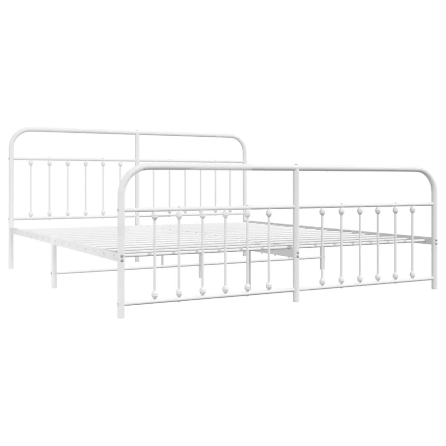 Cadre de lit métal sans matelas et pied de lit blanc 200x200 cm - 3