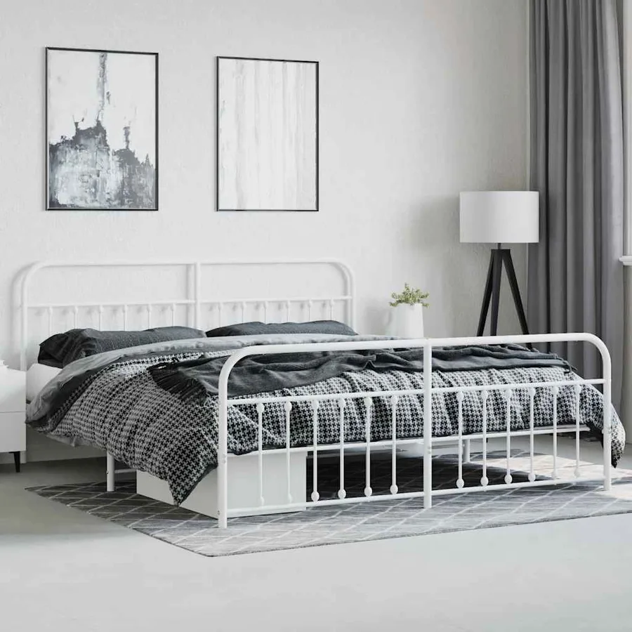 Cadre de lit métal sans matelas et pied de lit blanc 200x200 cm - 4