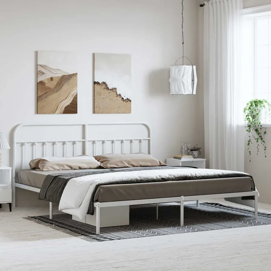 Cadre de lit métal sans matelas et tête de lit blanc 193x203 cm