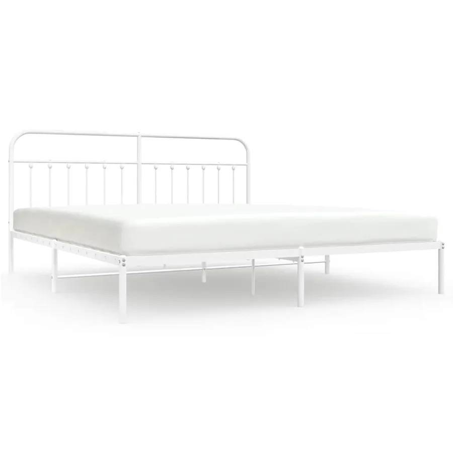 Cadre de lit métal sans matelas et tête de lit blanc 193x203 cm - 2