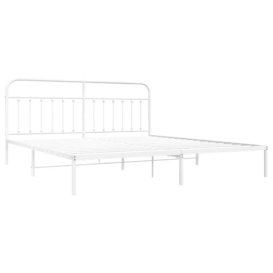 Cadre de lit métal sans matelas et tête de lit blanc 193x203 cm - 3