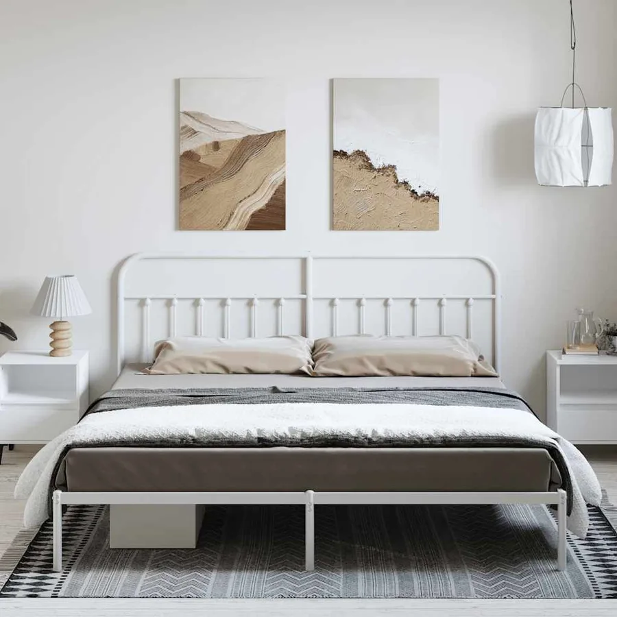 Cadre de lit métal sans matelas et tête de lit blanc 193x203 cm - 4
