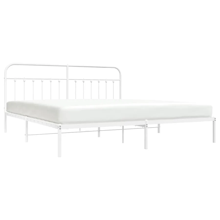 Cadre de lit métal sans matelas et tête de lit blanc 193x203 cm - 5