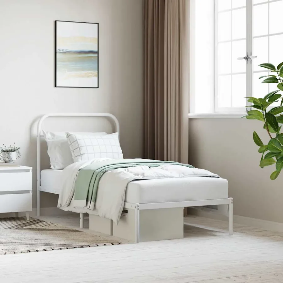 Cadre de lit métal sans matelas avec tête de lit blanc 90x190cm