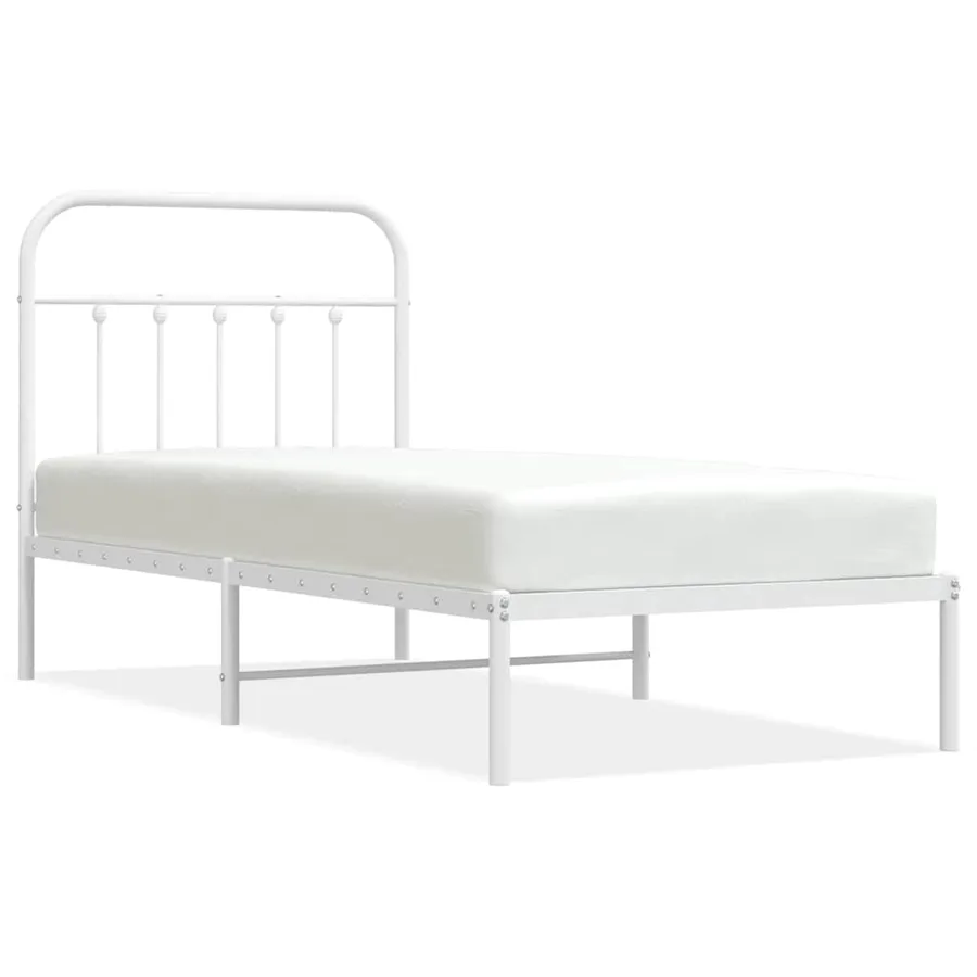 Cadre de lit métal sans matelas avec tête de lit blanc 90x190cm - 2