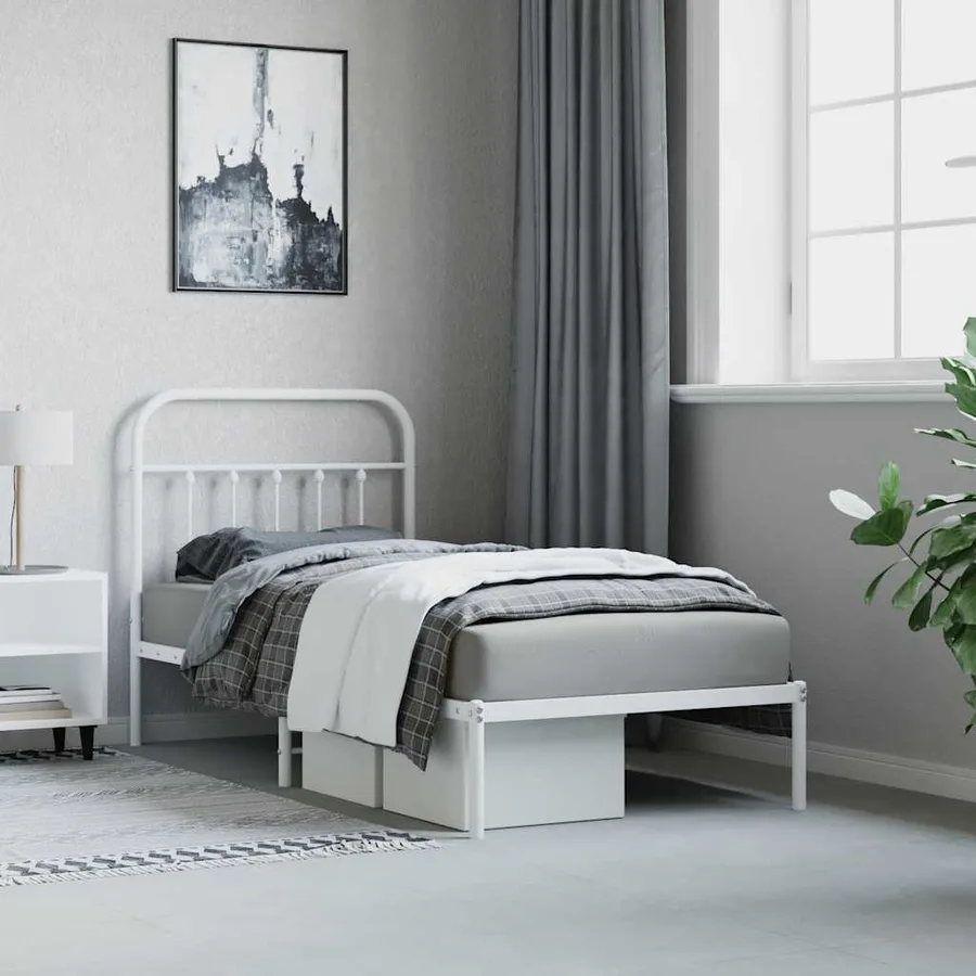 Cadre de lit métal sans matelas avec tête de lit blanc 90x190cm - 4