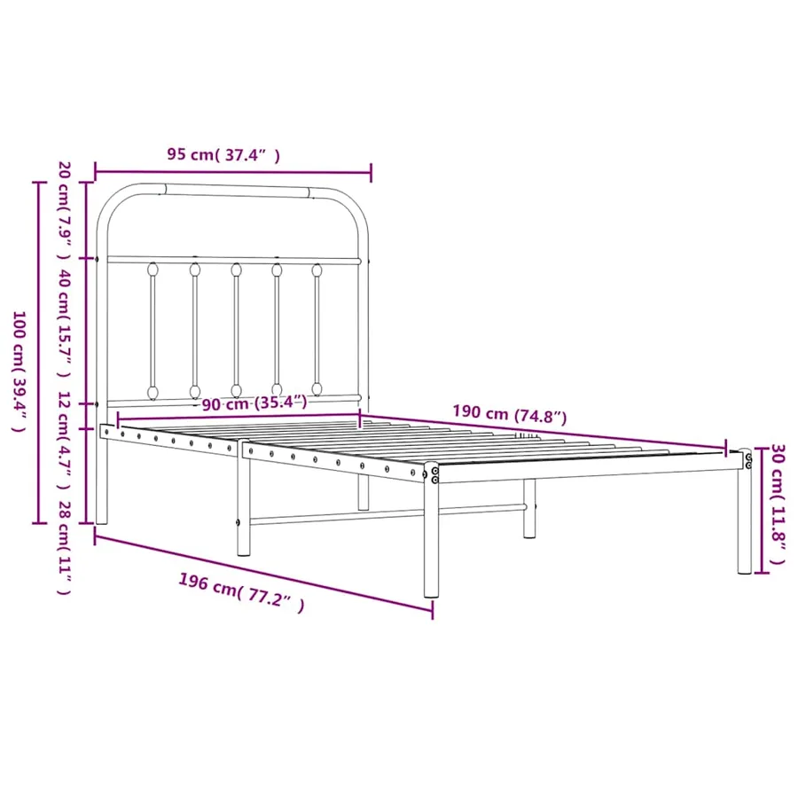 Cadre de lit métal sans matelas avec tête de lit blanc 90x190cm - 9