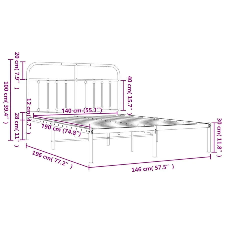 Cadre de lit métal sans matelas et tête de lit blanc 140x190 cm - 10