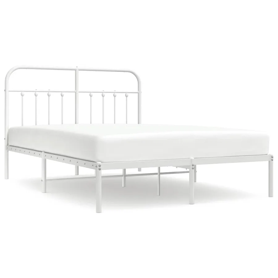 Cadre de lit métal sans matelas et tête de lit blanc 140x190 cm - 2