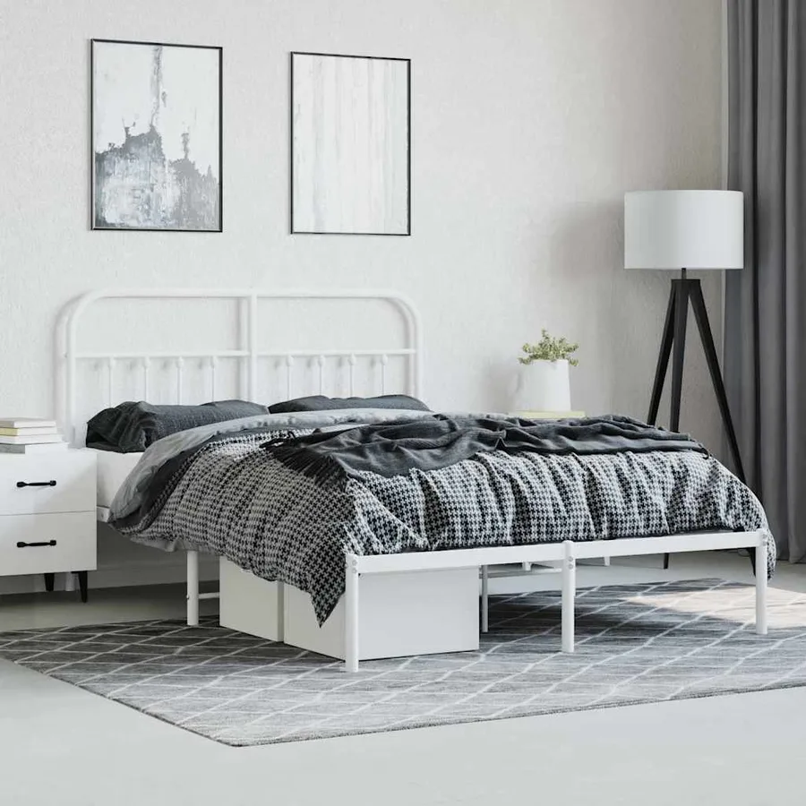 Cadre de lit métal sans matelas et tête de lit blanc 140x190 cm - 4
