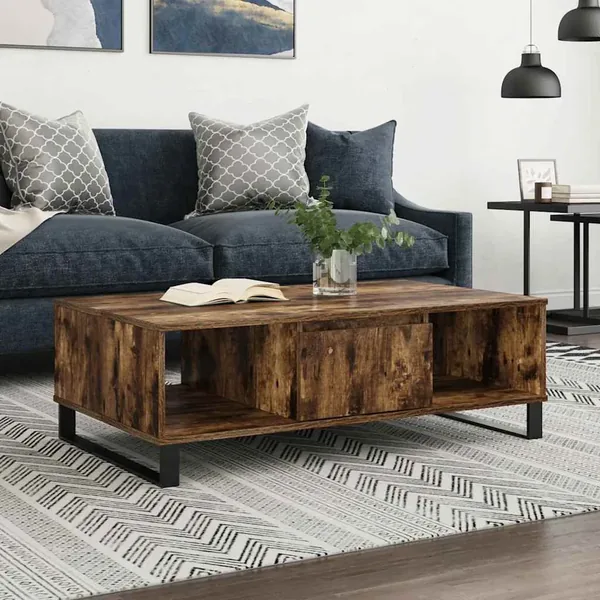 Table basse chêne fumé 104x60x35 cm bois d'ingénierie