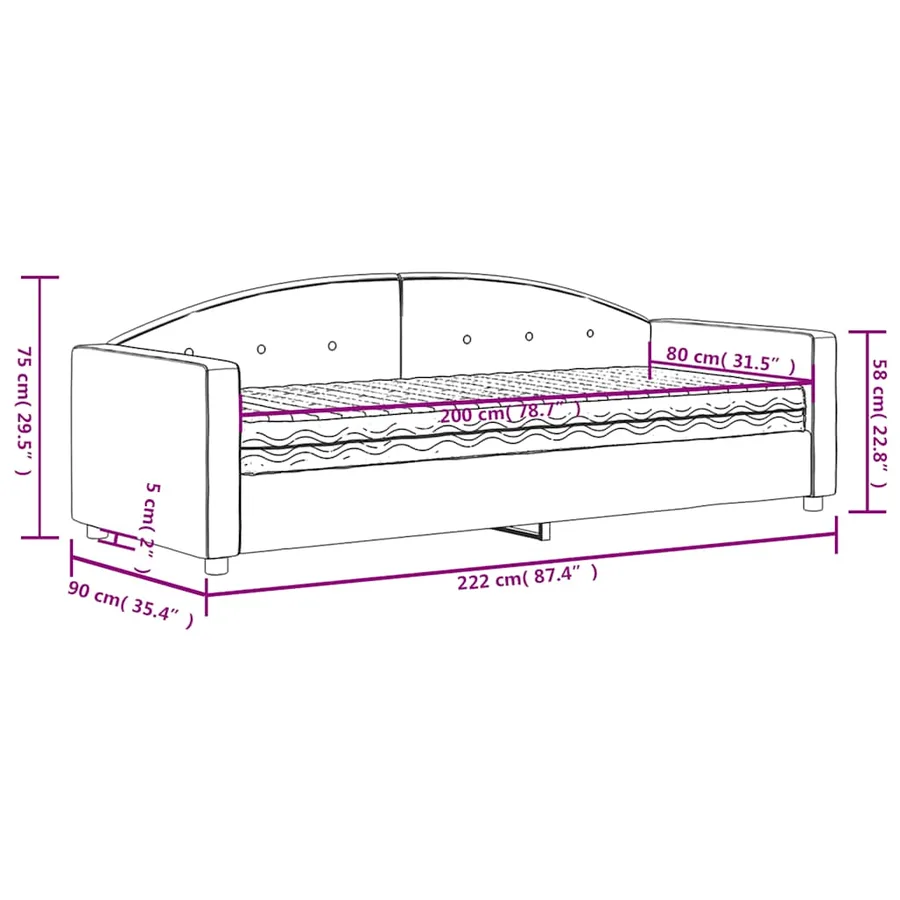 Lit de jour avec matelas vert foncé 80x200 cm velours - 11