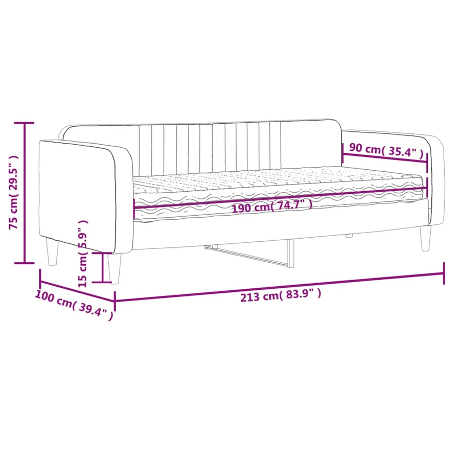 Lit de jour avec matelas gris clair 90x190 cm velours - 12