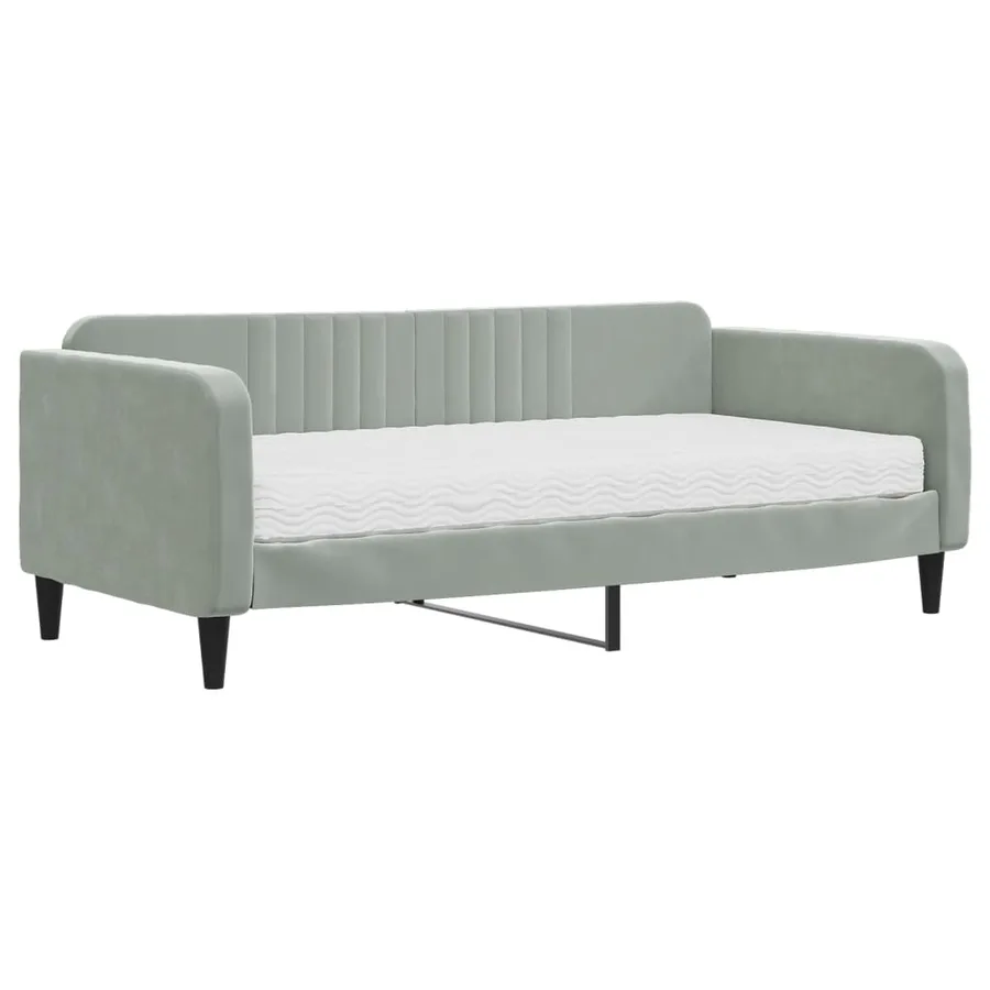 Lit de jour avec matelas gris clair 90x190 cm velours - 2