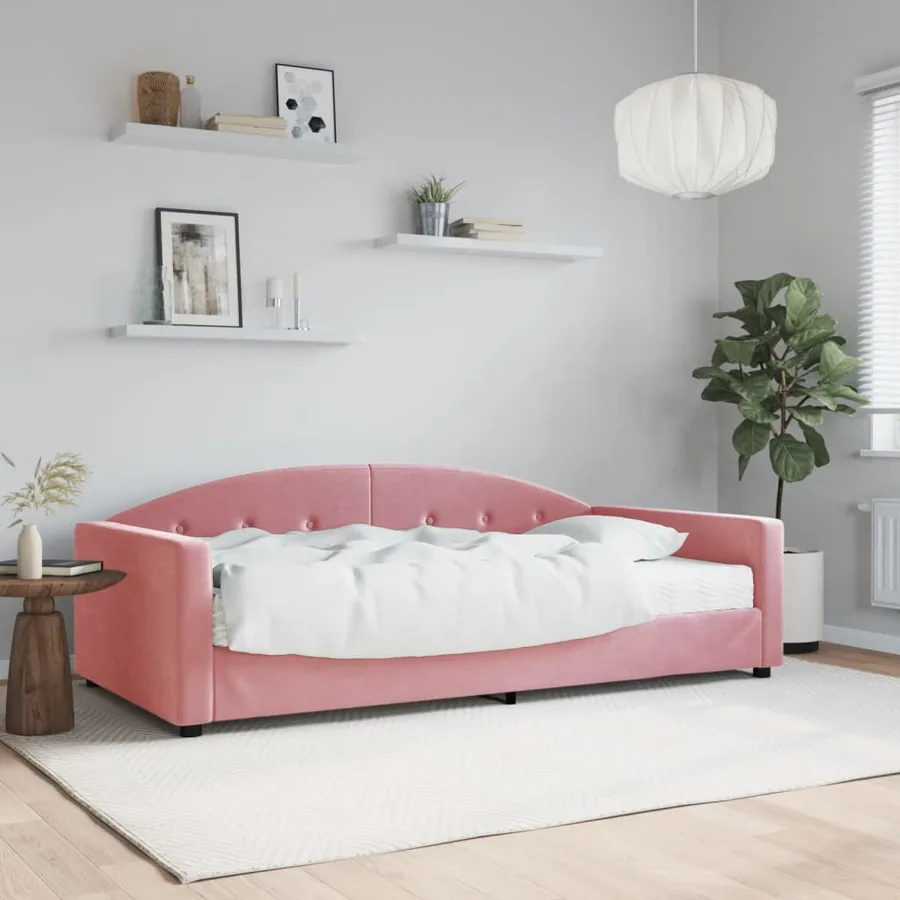 Lit de jour avec matelas rose 100x200 cm velours