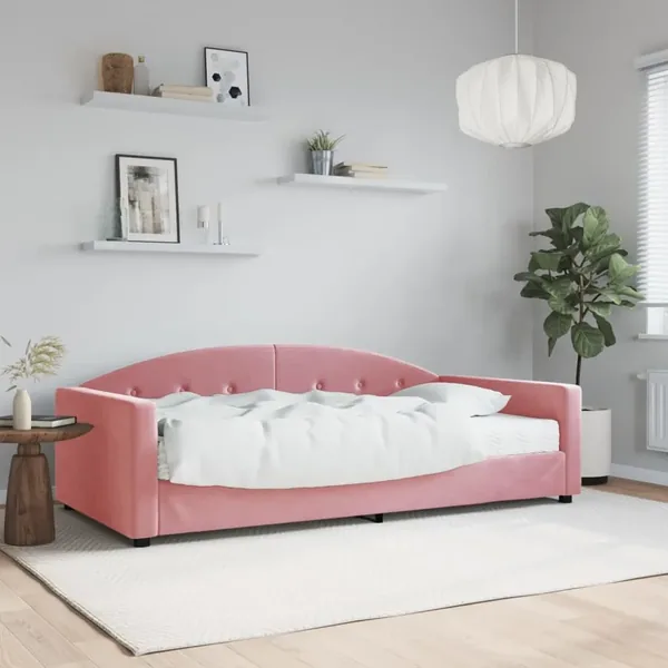 Lit de jour avec matelas rose 100x200 cm velours