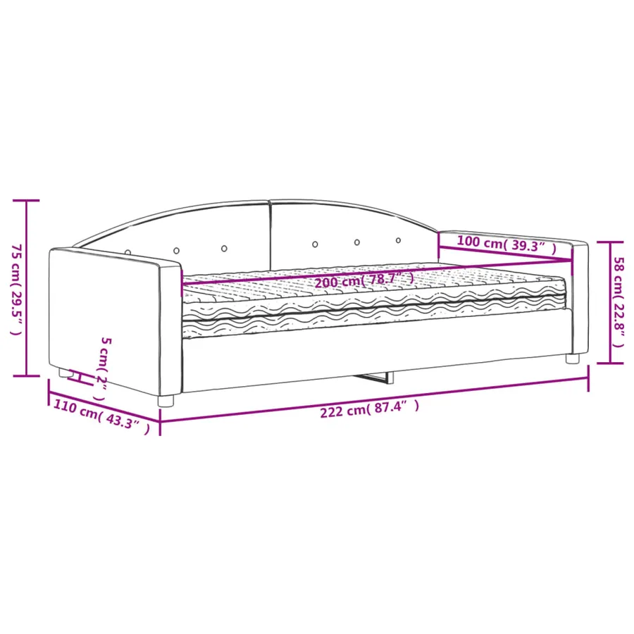 Lit de jour avec matelas rose 100x200 cm velours - 11