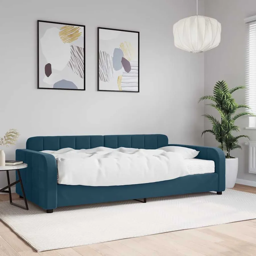 Lit de jour avec matelas bleu 100x200 cm velours