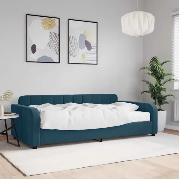 Lit de jour avec matelas bleu 100x200 cm velours