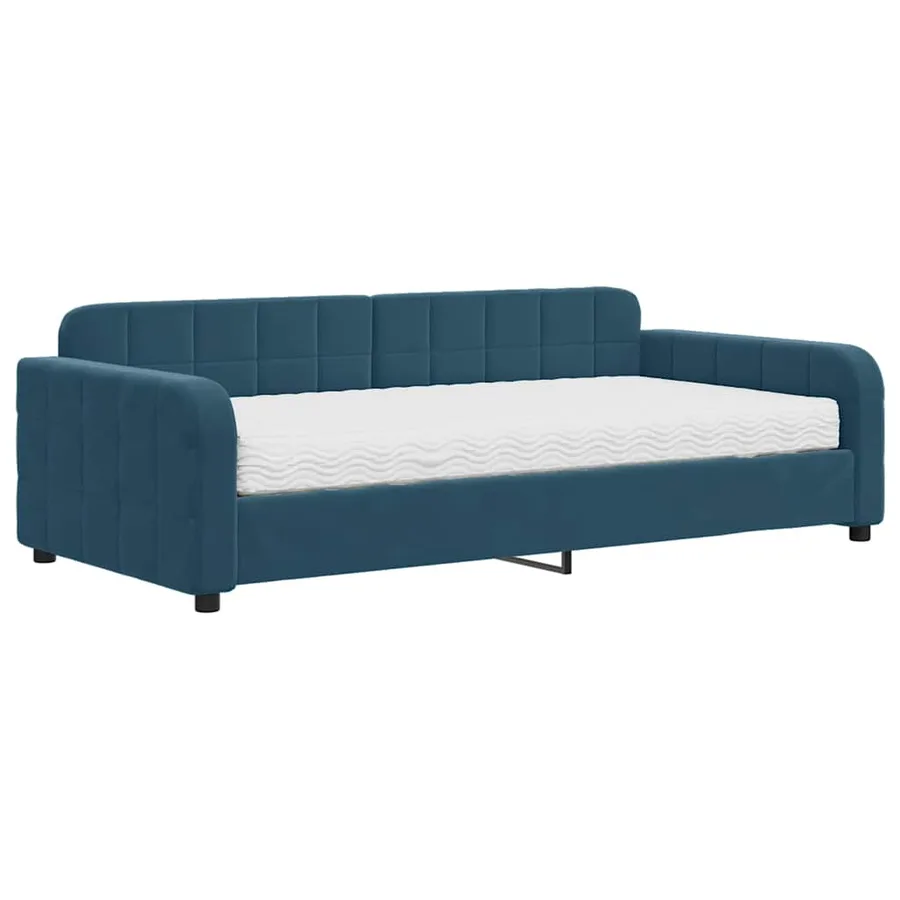 Lit de jour avec matelas bleu 100x200 cm velours - 2