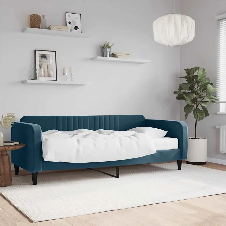 Lit de jour avec matelas bleu 90x200 cm velours