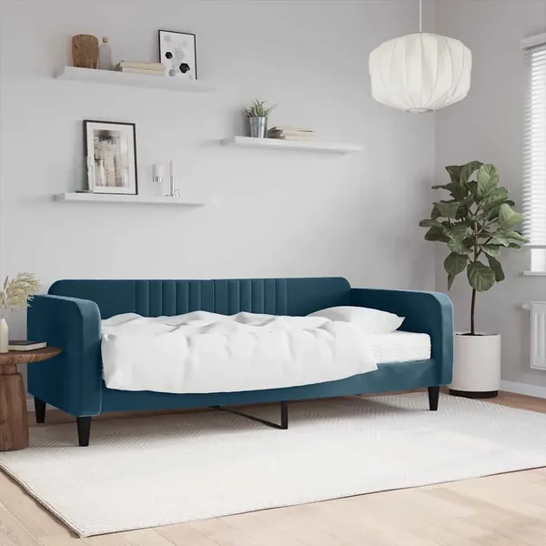 Lit de jour avec matelas bleu 90x200 cm velours