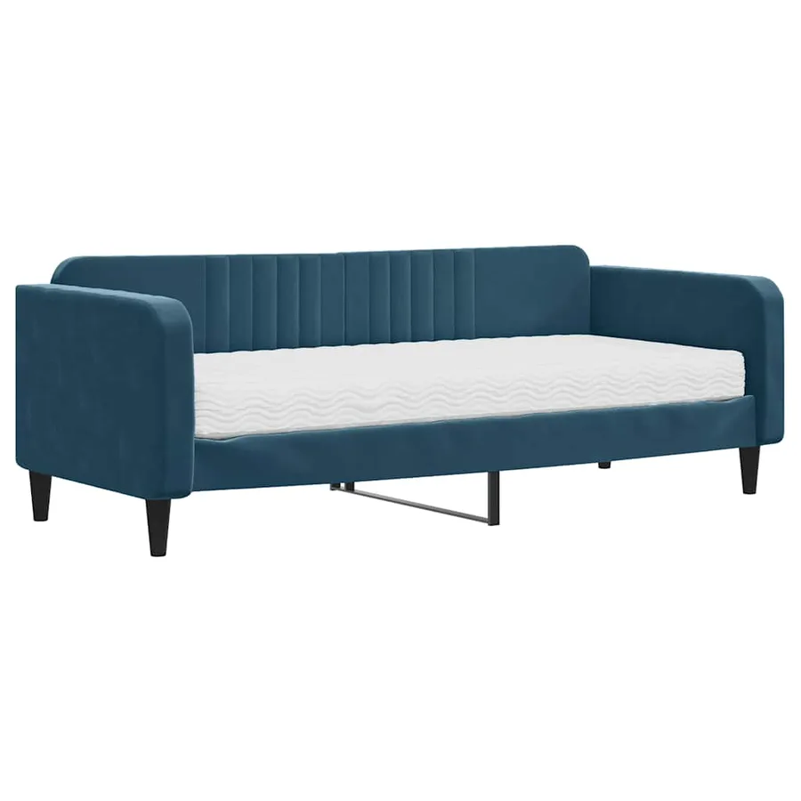 Lit de jour avec matelas bleu 90x200 cm velours - 2