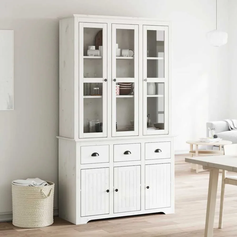 Buffet BODO blanc 115,5x43x200,5 cm bois massif de pin