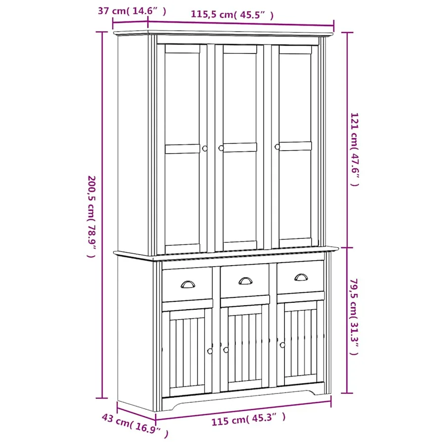 Buffet BODO blanc 115,5x43x200,5 cm bois massif de pin - 10