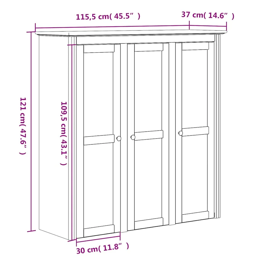 Buffet BODO blanc 115,5x43x200,5 cm bois massif de pin - 11